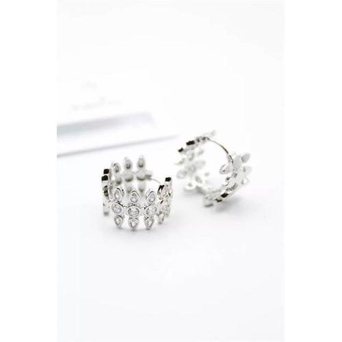 Taşlı Halka Küpe - Gümüş