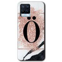 Realme 8 Pro Kılıf Baskılı Arka Kapak - Pembe Mermer Desenli Ö Harfi +Tam Ekran Koruyucu