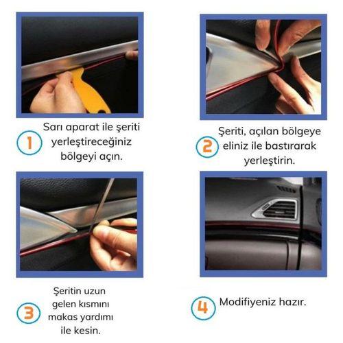Zhltools Mavi Araba Oto Trim Dekorasyon Şeridi Kauçuk Elastik Kolay Kurulum 5 metre Şerit Bant