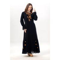 Uzun Kol Aysu Nakışlı Bisiklet Yaka Şile Bezi Yazlık Uzun Elbise Siyah Syh