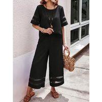 Kadın Kısa Kollu Bisiklet Yakalı Tül şerit Detaylı Bluz Ve Pantolon Ikili Takım