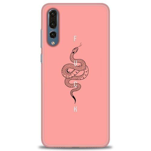 Huawei P20 Pro Kılıf HD Baskılı Kılıf - Pembe Yılan + Tam Ekran Koruyucu