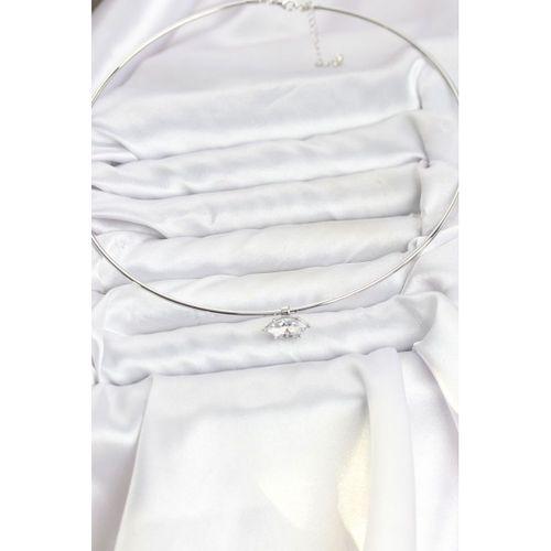 Pirinç Gümüş Renk Choker Model Zirkon Taşlı Kadın Kolye - TJ-BKO10816