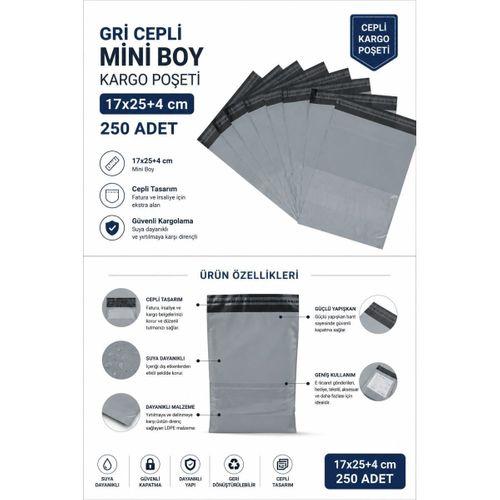 Gri Cepli Mini Boy Kargo Poşeti 17x25+4 Cm 250 Adet