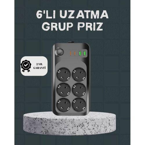 Termal Akım Korumalı 6’lı Uzatma Priz Usb Type-c Hızlı Şarj 2500w