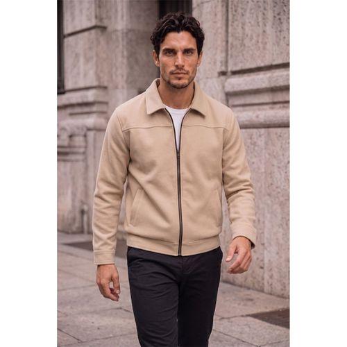 Harrison Relaxed Fit Kaşe Fermuarlı Erkek Ceket - Bej