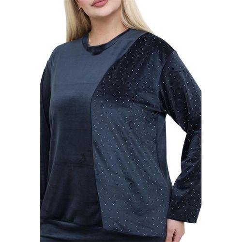 Melsay Butik Parlak Kadife Antrasit Yarım Garni Taşlı Kadın Eşofman Takımı