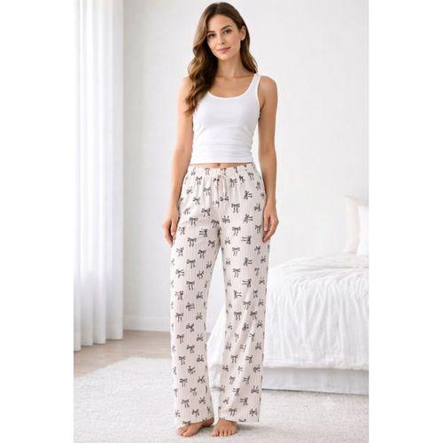 Viskon Pamuklu Kadın Pudra Desenli Pijama Pantolon - MG009 - Mudanis