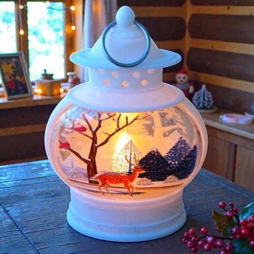 VIP KALİTE OVAL BEYAZ GEYİK YILBAŞI FENERİ GÜN IŞIĞI LED IŞIKLI FENER YILBAŞI HEDİYELERİ 14X8X4 CM