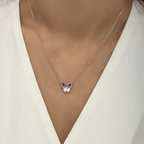Lucky Life 925 Ayar Gumuss  Rose Minimal Kelebek Bayan Kolye