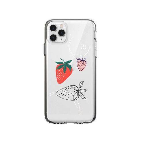 iPhone 11 Pro Max Çilek Desenli Premium Şeffaf Silikon Kılıf