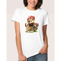Watercolor Cat and Owl Kadın Beyaz Tshirt