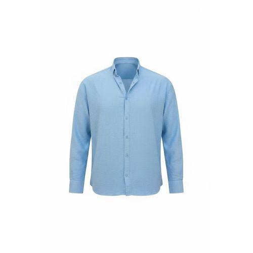 Scott – Soft Dokulu Yarım Oversize Modern Erkek Gömlek- Soğuk Mavi