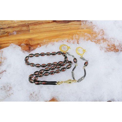 Arpa Model Kırmızı Mine  İşlemeli Pirinç Kafes Tespih