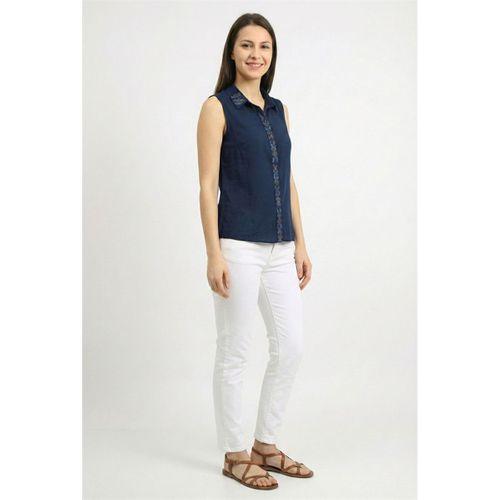 Kolsuz Aden Klasik Yaka Şile Bezi Yazlık Gömlek Lacivert Lcvt