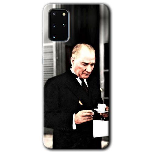 MRCİLETİSİM MRCİLETİSİM Samsung Galaxy S20 Plus Kılıf HD Desen Baskılı Arka Kapak + Temperli Cam - Atatürk Türk Kahvesi