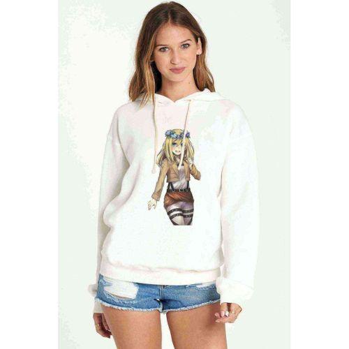 Anime Attack On Titan Baskılı Beyaz Kadın Kapşonlu Sweatshirt