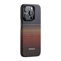 Apple iPhone 15 Pro Max Kılıf M-safe Şarj Özellikli Aramid Fiber Pitaka Tactile Woven Sunset-Moonrise Serisi Sunset Kapak