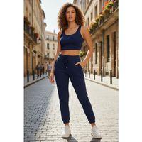 Kadın Laciver Premium Görünümlü Kaşkorse Cepli Jogger Eşofman Altı Ve Crop Top Bluz Takımı