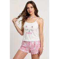 Renkli Kedi Desenli Askılı Şortlu Kadın Pijama Takımı