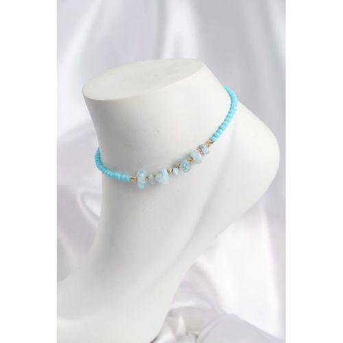 Turkuaz Renk Boncuklu Doğaltaş Görünümlü Halhal