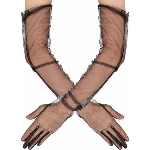 Uzun Boy Likralı Siyah Yetişkin Mega Tül Eldiven