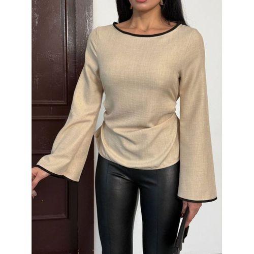 Kadın Belde Bağcık Detaylı Keten Bluz