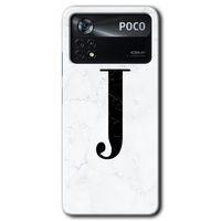 Poco x4 Pro Kılıf HD Desen Baskılı Arka Kapak + Temperli Cam - Beyaz Mermer Desenli J Harfi