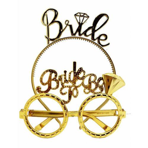 Bride Yazılı Taç Ve Bride To Be Yazılı Gözlük Seti Altın Renk