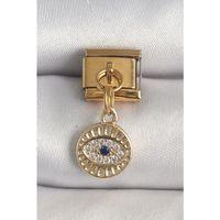 316L Çelik Gold Renk Sallantı Zirkon Taşlı Göz Model Nomination Charm