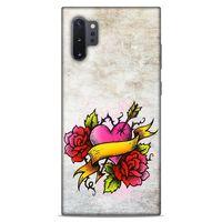 Lopard Samsung Galaxy Note 10 Plus Uyumlu Kılıf Tattoo's (12) Koruyucu Silikon Gri Pembe