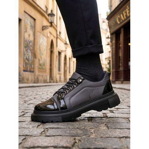 BA0245 Gri Rugan Paraşüt Detaylı Akıllı Lastik Bağcık Yüksek Taban Günlük Erkek Ayakkabı