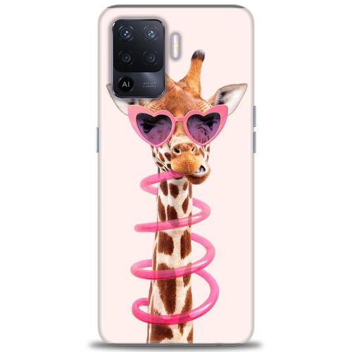 Oppo Reno 5 Lite Kılıf HD Baskılı Kılıf - Pipetli Zürafa + Tam Ekran Koruyucu