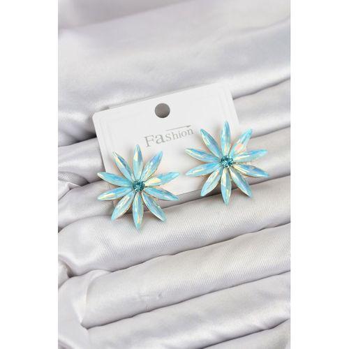 Buz Mavisi Kristal Taşlı Lotus Model Kadın Küpe