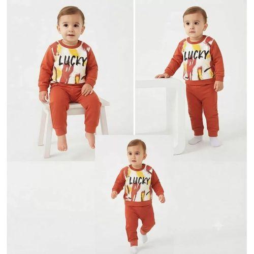 6/18 Ay Lucky Baskılı Pamuk Penye Bebek Takımı