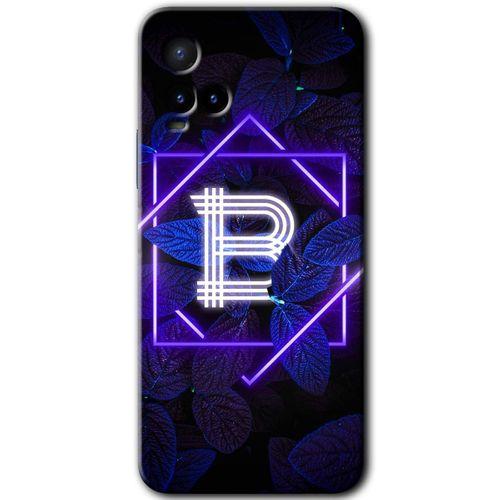 Vivo Y33s Kılıf HD Desen Baskılı Arka Kapak - Dark Neon Yaprak B Harfi + Kırılmaz Cam