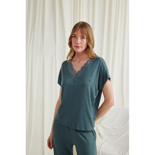 Kısa Kollu V Yakalı Dantelli Pijama Takımı