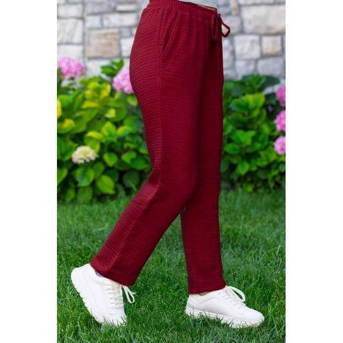 Beli Lastikli Multi Çift Cepli Müslin Kadın/Erkek Unisex Yazlık Pantolon Bordo Brd