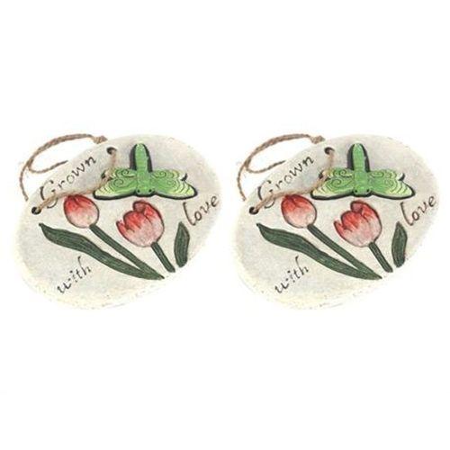 2 Adet Asılabilir Balkon Ve Bahçe Süsü Yeşil Yusufçuk Desenli Oval 17X15X1,3Cm Duvar Süsü,Taşı Balkon,Bahçe Ve Oda Dekor  Hoşgeldiniz Tablo,Tabela
