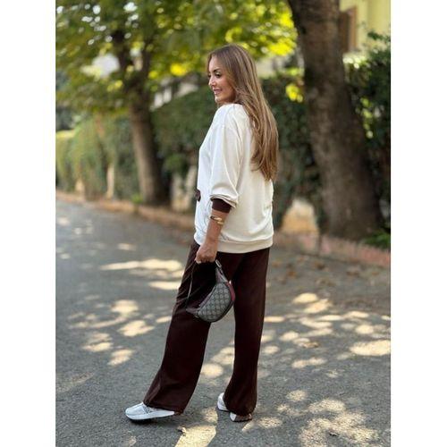 Kadın Uzun Kollu Ribanali Cep Detay Hırka Ve Bol Paça Pantolon Ikili Takım