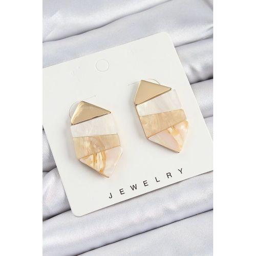 Pirinç Mermer Desenli Vintage Geometrik Model Gold Renk Kadın Küpe