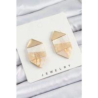 Pirinç Mermer Desenli Vintage Geometrik Model Gold Renk Kadın Küpe