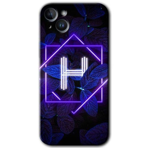 iPhone 14 Kılıf HD Desen Baskılı Arka Kapak - Dark Neon Yaprak H Harfi
