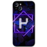 iPhone 14 Kılıf HD Desen Baskılı Arka Kapak - Dark Neon Yaprak H Harfi