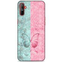 Oppo Realme C3 Kılıf Kelebek Etkisi (30) Silicone Case Turkuaz Pembe
