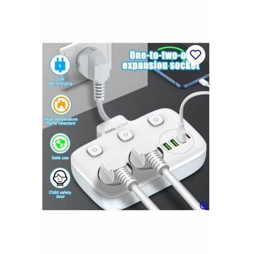 Akım Korumalı 2’li Ayrı Anahtarlı Priz, 2x Priz, 3x Usb, 1x Type-c, 2 Mt Kablo, Hızlı Şarj