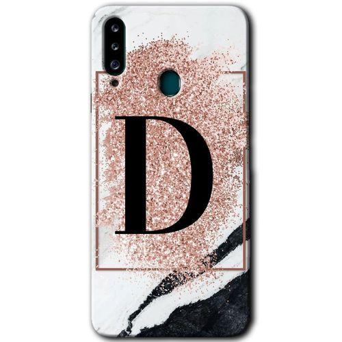 MRCİLETİSİM Samsung Galaxy A20s Kılıf Baskılı Kapak - Pembe Mermer Desenli D Harfi +Tam Kaplayan Mat Seramik