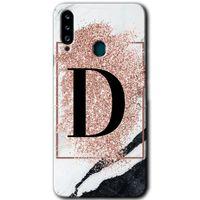 MRCİLETİSİM Samsung Galaxy A20s Kılıf Baskılı Kapak - Pembe Mermer Desenli D Harfi +Tam Kaplayan Mat Seramik
