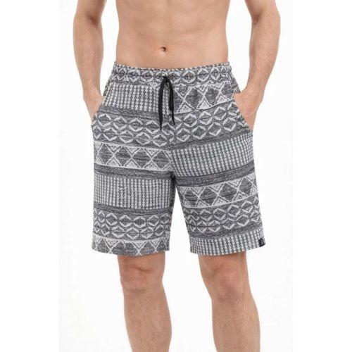 Erkek Etnik Desenli Dokuma Şort Lastikli Bel Bağcıklı Cepli Yazlık - Gri