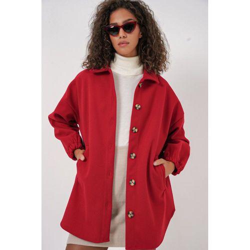 0674 Cepli Oversize Gömlek - Kırmızı